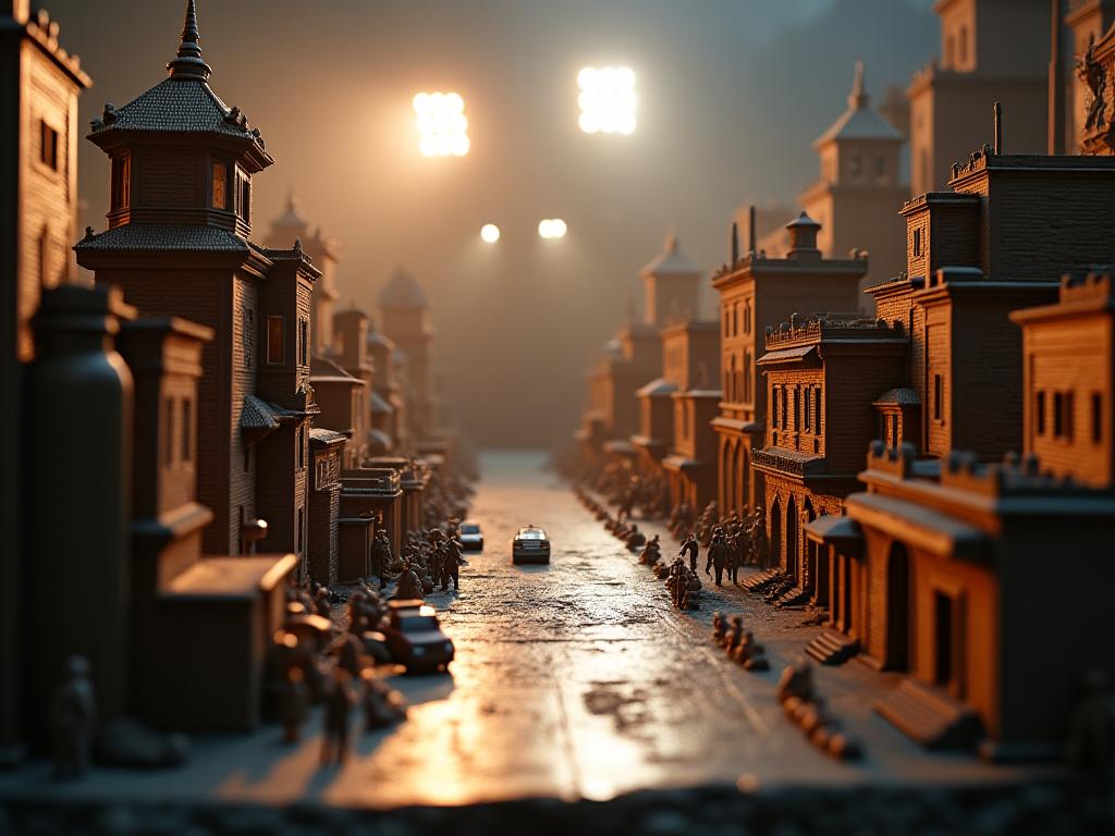Set de escenografía miniatura para producción cinematográfica